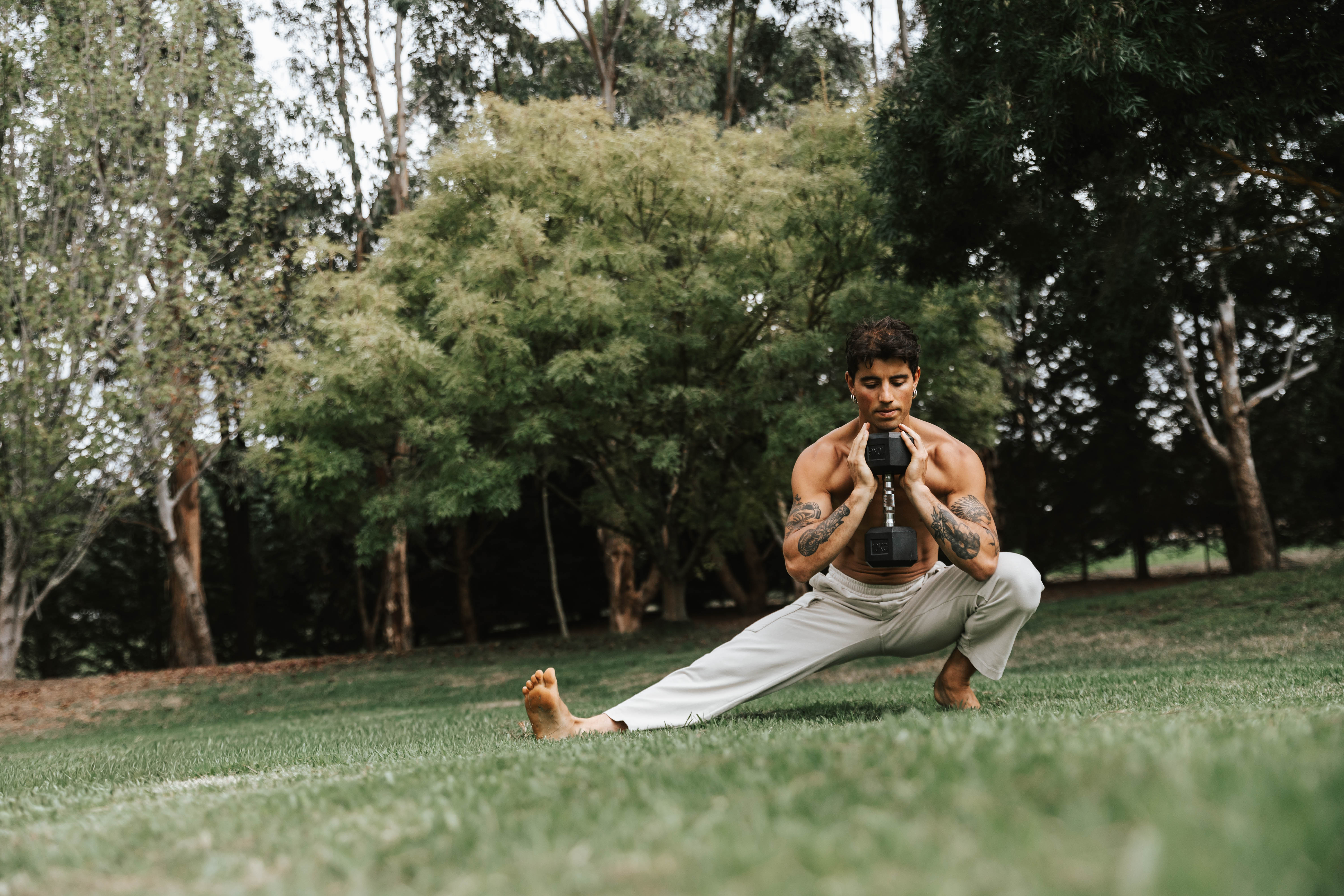 A guided movement session — cossack squat with kettlebell